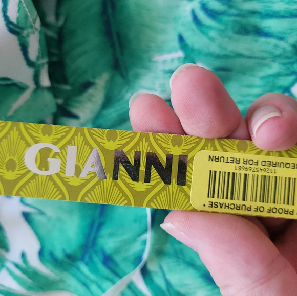 Gianni Bini Bright Green Ivory One Shoulder Pam The Breeze Dress Size Large - Picture 12 of 12